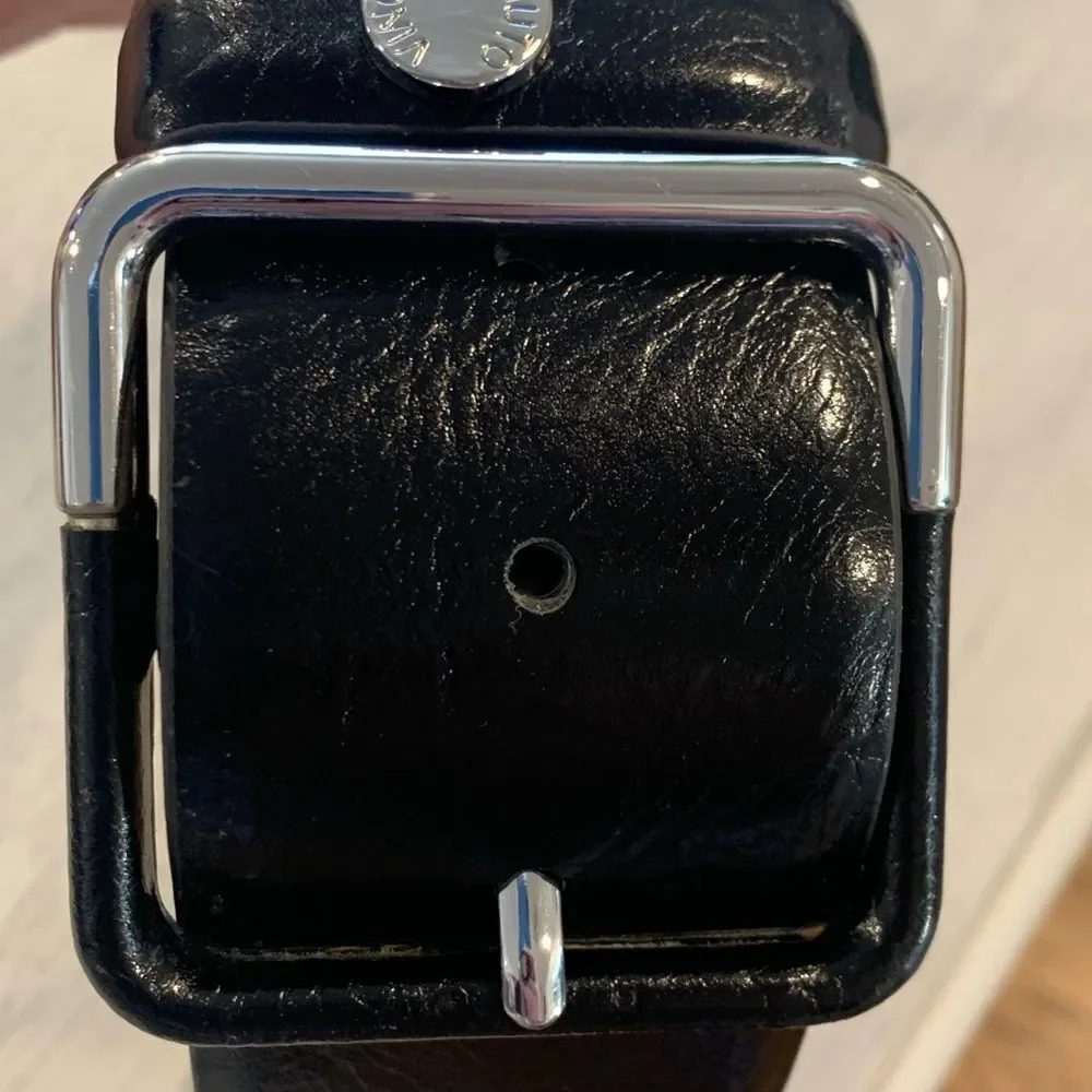 Vince Camuto Black Leather Belt with Silver Buckle NWOT